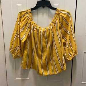 Yellow stripes off shoulder top